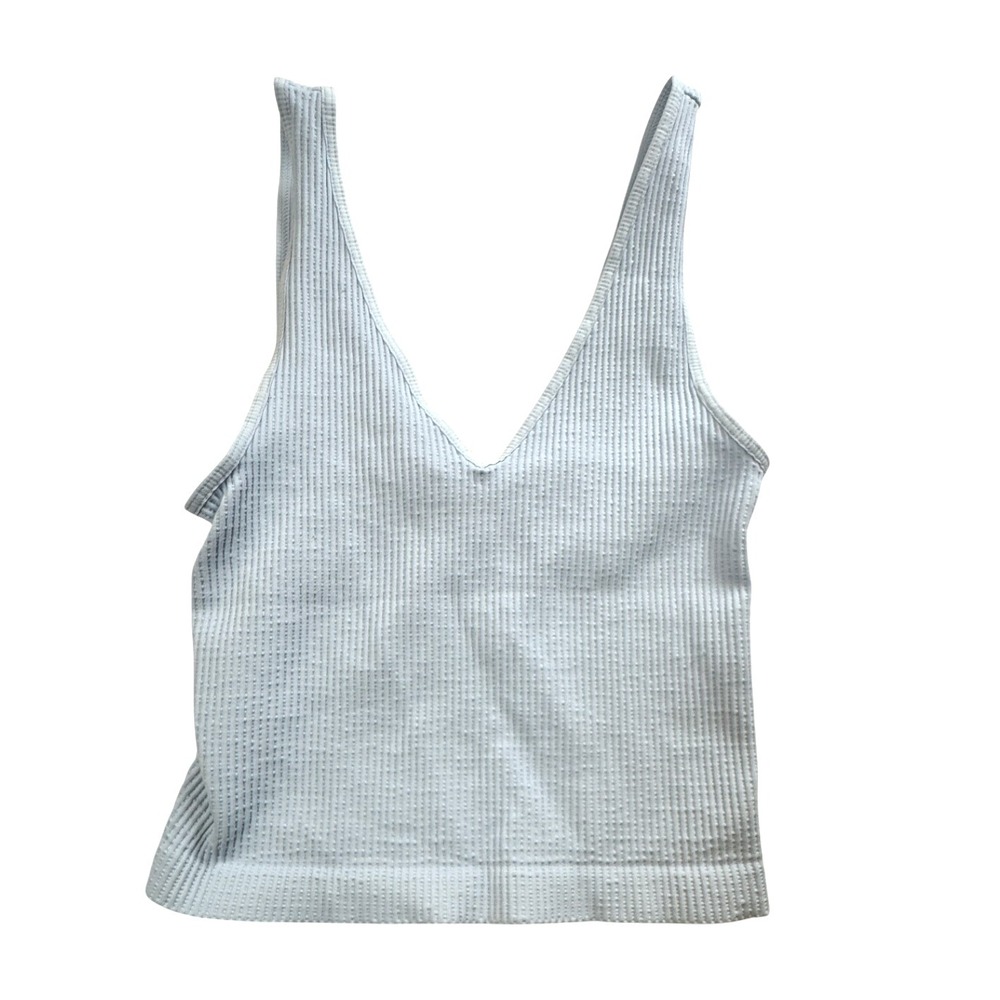 Nikibiki Ribbed Tank Top V Neck Sleeveless Stretch Blue Size OS Light Blue
